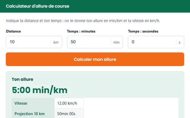Calculateur d’allure de course : distance, temps et exemple de résultat
